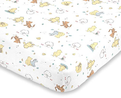 Disney Winnie The Pooh Classic Pooh Spannbettlaken für Kinderbett, 100% Baumwolle, elfenbeinfarben, Butter, Aqua, Orange