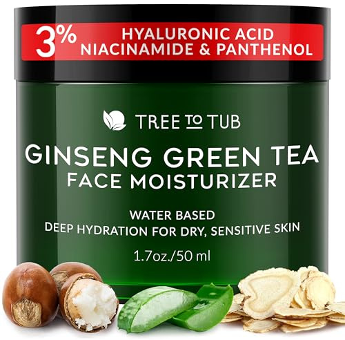 Tree To Tub Hydrating Face Moisturizer for Dry & Sensitive Skin - Water Based Hyaluronic Acid Facial Moisturizer, Vitamin C & E Face Cream for Women & Men w/Organic Aloe, Green Tea, Natural Ginseng
