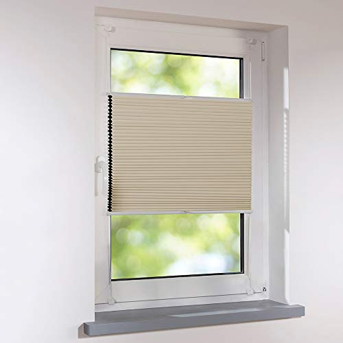 Sonnenschutz-HH - Plissee Faltstore Duett Wabenplissee UNIVERSAL verspannt auf Maß 120 x 110 cm - Farbe creme - Thermo Verdunkelung Faltrollo zum Schrauben oder Klemmen inkl. Klemmträger