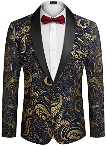 COOFANDY Men's Floral Tuxedo Jacket Luxury Embroidered Suit Wedding Blazer Dinner Tuxedo for Party