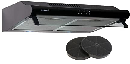 Hotte casquette visière BELDEKO GRETA 60 cm – Noir – 600 mm – 3 vitesses – 2 Filtres charbon inclus – Éclairage LED – Mode évacuation ou recyclage – Marque française