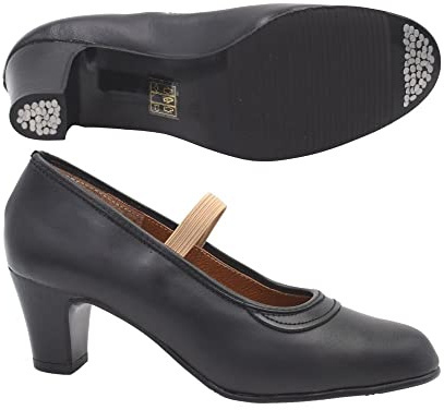 PASARELA - Zapatos de Baile Flamenco de Piel Negros con Clavos para Mujer Cuero Mujer Color: Negro Talla: 39