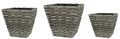DARO DEKO Rattan Blumentopf eckig S, M und L - 3 Stück grau