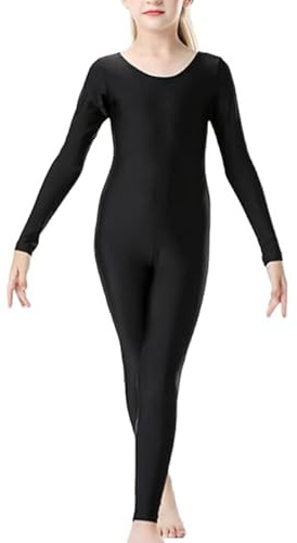BODYWEAR LTD Tuta da ginnastica a maniche lunghe per bambini e ragazze, Nero , 7-8 Anni