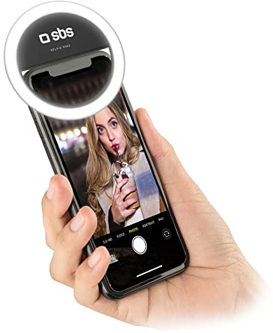 SBS Anello Led Universale per Smartphone, Luce Flash con Regolazione d'Intensità, per TikTok, YouTube, Instagram, Selfie, Video e Dirette Streaming, Cavo di Ricarica USB Incluso