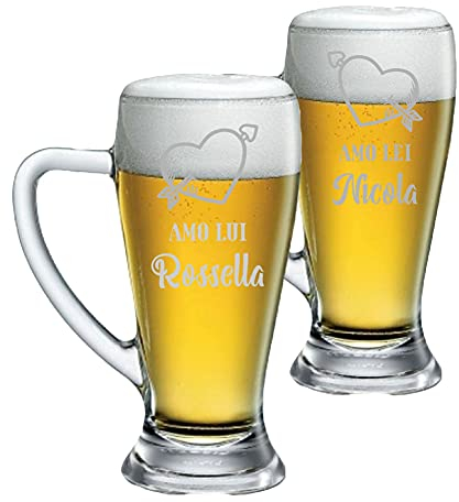 Colorfamily Coppia Boccali da birra Personalizzati Set da 2 Boccali da birra personalizzati con nome Amo Lui Amo Lei - bicchiere in vetro 38 cl