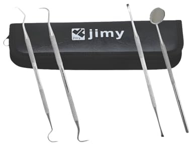 Jimy Set di 4 strumenti dentali professionali per la rimozione della placca dei denti, in acciaio inox, strumento per la pulizia dei denti e della lingua, raschietto per tartaro, strumenti per la