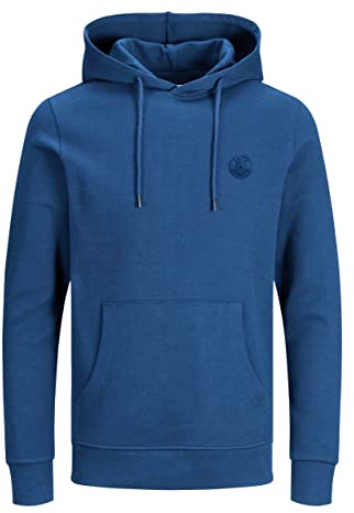 JACK & JONES Moda Hombre JJEBASIC Logo Sweat Hood, Bright Cobalt/Navy Blazer, L