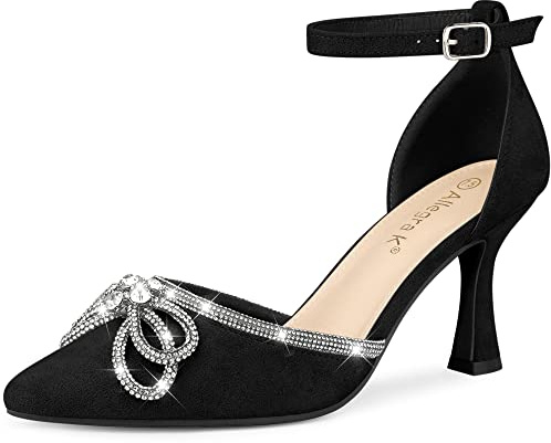 Allegra K Donna Strass Fiocco Cinturino alla caviglia Stiletto Tacco a spillo, Nero , 41 EU