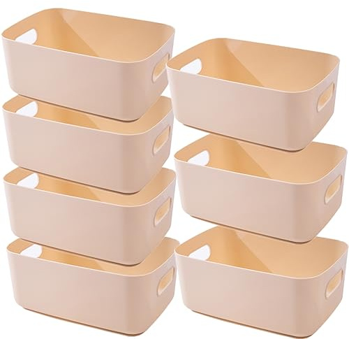 NCRGB 7 Aufbewahrungsbox Kunststoff Aufbewahrungskorb mit Griffen 20x14x7cm,Badezimmer Küchenschrank Organizer,Aufbewahrungskorb Aufbewahrungsbox Küche,Boxen Aufbewahrung für Küche,Bad,Beige
