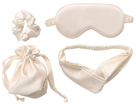 Maschera Per Dormire 4pcs Dormire Set Set Seta Night Eye Mask Fascia Fascia Cavallo Aiuto Aiuto Aiuto for dormire Blindfold con sacchetto di stoffa Eyepatch Riposa la baia traspirante Maschera Occhi P