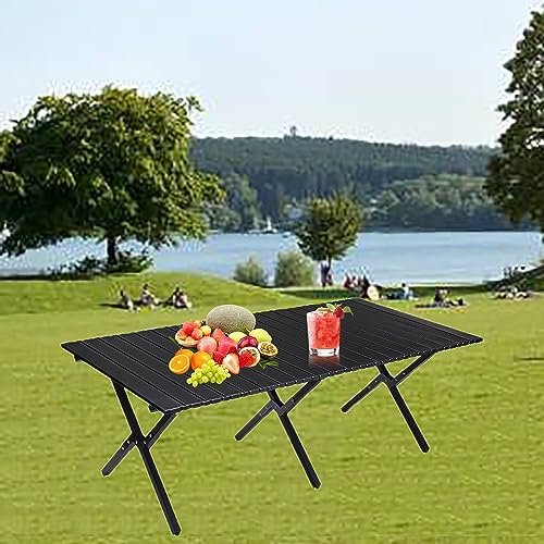 Campingtisch Klappbar,Roll-Up Klapptisch 120x59cm, Campingtisch Faltbar, Falttisch Für Garten Terrasse Balkon,Picknicktisch Klappbar Mit Tragetasche, Campingtisch 4-6 Personen, Buffettisch Partytisch