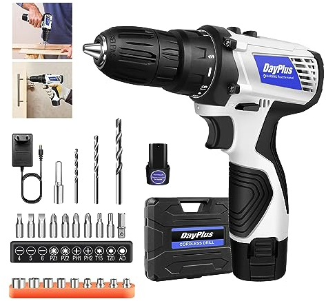 Jupitor Professional 12V Akkuschrauber Klein Mini Akku-Bohrschrauber 18+1 Drehmomenteinstellung Akkuschrauber mit 1x1300mAh Akkus, 45Nm Max Drehmoment, 2 Variable Geschwindigkeiten