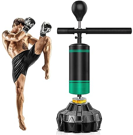 Standboxsack, Kickboxsack, Box-Speed-Trainer, Drehstange, solider Speed-Boxsack, freistehend, höhenverstellbar, für Erwachsene und Kinder (Grün, Schwarz, Groß)