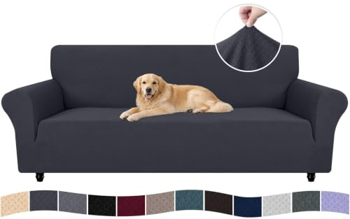 Ystyle Sofa überzug 4 Sitzer Mit Armlehne, Stretch Sofabezug rutschfest, Modern Sofa Cover Für Hunde Haustiere, Atmungsaktiv Couch überzug Mit Elastic Bottom, Grau