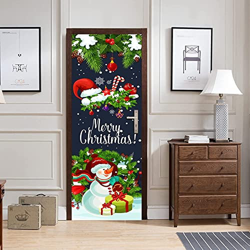 3D Kreative Türaufkleber Einfachheit Fenster Cartoon Weihnachten Schneemann Weihnachtsbaum 90 X 200 Cm Türtapete Selbstklebend Türposter - Fototapete 3D Effekt Türfolie Poster Tapete Wandtattoo Diy S