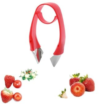 Stainless Red Strawberry Huller Stem Remover, Pineapple and Tomato Corer, Fruits and Vegetables Eye Peeler