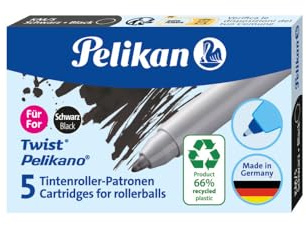 Pelikan Set di 5 cartucce di inchiostro per penna a sfera Twist Pelikano, colore chiaro intensivo, calligrafia, calligrafia, per scuola, lavoro, ufficio, nero