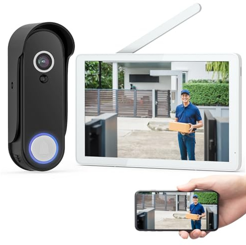 WISDOM VIEW Wireless Video Door Doorbell Intercom with Camera and Monitor, 1080P HD Doorbell Camera with 8 Touch Screen Monitor, Motion Detection, Easy DIY Installation, (Wireless Video doorbell—2)