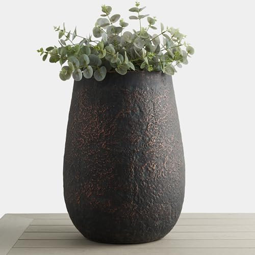 Wallowa Maceta alta de hormigón desgastado de 20 pulgadas de alto, maceta decorativa grande para interiores y exteriores con agujero de drenaje, estilo redondo moderno para el hogar, jardín, patio,