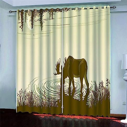 Kinder Vorhänge Schlafzimmer Tier Elch Schiebegardinen Blickdichter Bedroom Children's Room Vorhang Mit Ösen Verdunkelungsgardine, Vorhänge 3D Wohnzimmer 2 X -4U7L4M1R9U8