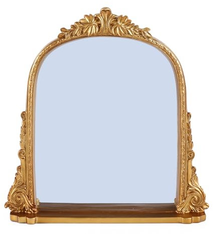 SIKOO Gewölbter Spiegel, 20,3 x 25,4 cm, Vintage-Spiegel mit Regal, dekorativer Wandspiegel, Make-up-Spiegel für Tisch, antike Heimdekoration, kunstvolle Wandkunst, Harz und Premium-Glas, Bronze-Gold