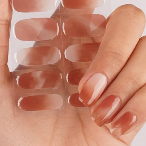 DANNI & TONI Halb ausgehärtete Gel Nagelfolien (Autumn Essence) Braun Verlauf Glänzend Nagelset uv Gel Nagelfolie Nageldesign Nagelfolie Selbstklebend Wraps 28 Aufkleber