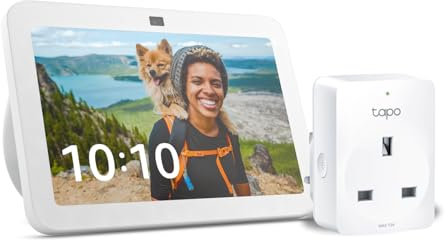Echo Show 8 (3rd generation) | Glacier White + TP-Link Tapo P110M Smart Plug with Energy Monitoring, Works with Alexa - Smart Home Starter Kit