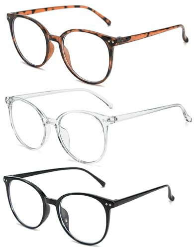 Teuena 3 Pack Blaues Licht Blockieren Brillen, Blaulichtfilter Brille, Runde Rahmen Anti Blaues Lesebrille für Damen und Herren, Rund Anti Blaulicht PC Gaming Brillen Modebrille, Anti Blendung