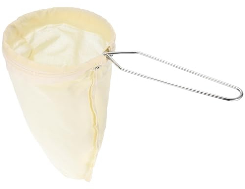 sourcing map 1 Pcs Cloth Coffee Filter Bags, Coffee Sock Filter, Reusable Coffee Strainer with Steel Ring Handle, Small, Yellow