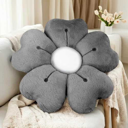 ODIWEN Almohadas de Flores, Cojín de Suelo de Flores,50cm,Cojines De Sofa De Felpa,Cojín Decorativo De Sofá,Bonita Almohada de Flores,Almohada Decorativa (Gris)