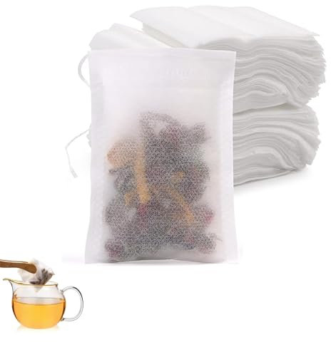 300 Pcs Tea Bags Empty, Empty Tea Bags, Tea Filter Bags, Disposable Empty Tea Bags, Cotton Drawstring Sealed Tea Injection Bags, Suitable for Loose Leaf Tea, Floral Tea（6x8cm）