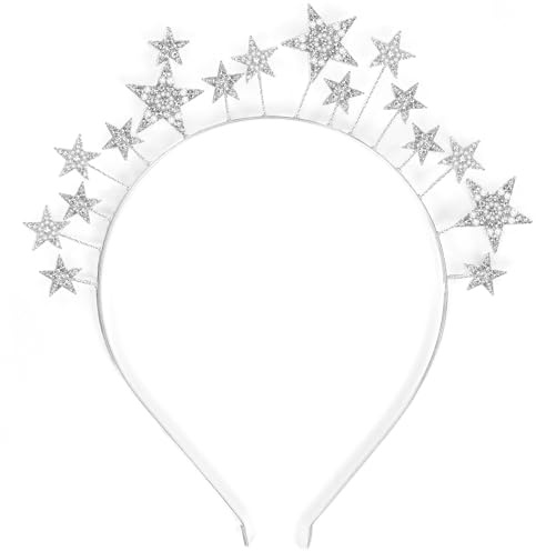 Stern Haarreif Silber, Sternhaarreif Haarschmuck, 1 Stück Silver Stars Headband Rhinestone, Glitzer Stirnband, Kopfschmuck, Kristall Sternenhaarreifen für Weihnachten Karneval Neujahrsparty