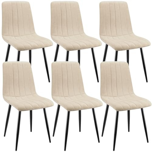 ANVOFONG Esszimmerstühle 6er Set,Leinenstoff Beige Stuhl | Gestreiftes,Esszimmerstuhl mit verstärkten Stuhlbeinen,Küchenstuhl Polsterstühle,Stuhl für Esszimmer,Küche & Wohnzimmer