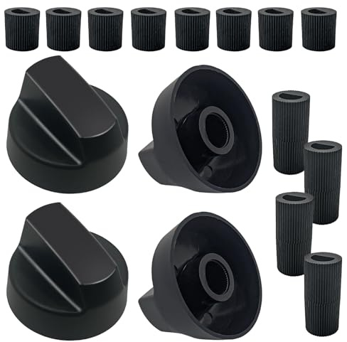 OWMOSYX 4 Pack Black Upgrade Universal Knobs Replacements Control Switch Knob with 12 Adapters Compatible for Oven Stove Range Versatile and Wide Application