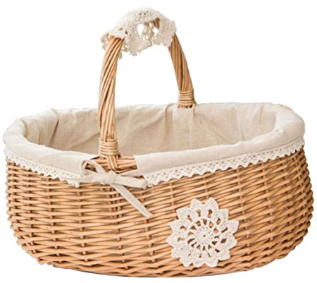 Amosfun Cestini per Il Pane in Vimini Fatti a Mano per Campeggio Picnic Cestino Portaoggetti Pieghevole Manico Stili multipli