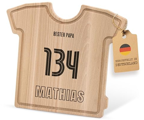 Amari ® Personalisiertes Holzbrett (004.02.) - Individuelles Frühstücksbrettchen mit Hochwertigem UV-Druck für Kinder - Personalisiertes Vesperbrettchen, Brettchen, Schneidebrett (Trikot)