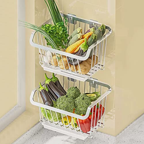 Soporte for frutero y verduras for cocinas, cesta de frutas y verduras de 2 niveles for cocina, estante for frutas y verduras montado en la pared, cestas de almacenamiento de alambre de metal, cesta d