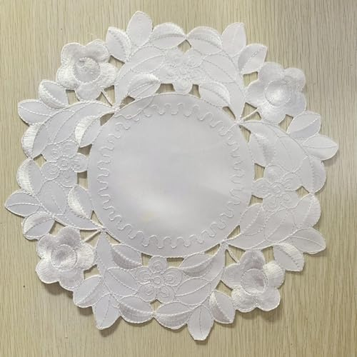 Deckchen für Tische, rund, hohl, europäische ländliche Stoff-Stickerei, Tischmatte, Kaffee-Untersetzer, Tischset, weiß, 30 x 30 cm, 4 Stück
