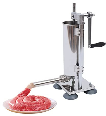 Sausage Stuffer, 6 Lbs Stainless Steel Sausage Maker with 11 Tubes, Vertical Manual, Powerful Suction Cup Base Detachable, Sausage Filler Meat Tools for Restaurants Snack Bars Canteens Workshops
