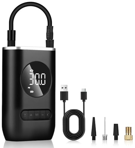 Zaxiva Gonfleur Pneus Voiture sans Fil, 4000mAh Mini Compresseur à Air Portatif 150 PSI, Pompe à Vélo Électrique avec Lumière LED et Type-C Charge pour Voiture, Moto, Vélo, Balle