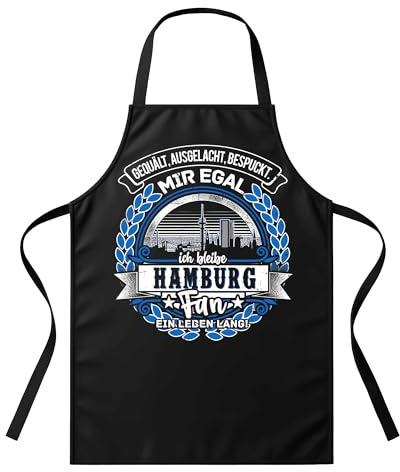 UGLYSHIRT Grillschürze Herren – „Ein Leben lang Hamburg“ – BBQ Schürze mit Spruch für Männer – Geschenk für Hamburger, Norddeutsche, Grillfans & Heimatliebhaber – Schwarz, Einheitsgröße