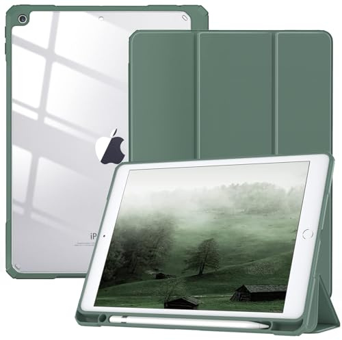 TXWLLIU Hülle für iPad 9./8./7. Generation 10,2 Zoll 2021/2020/2019 mit Stifthalter, Dreifach Gefaltete Schutzhülle, Ultradünne Leichte Schutzhülle mit Automatischem Schlaf/Wach, Mitternachtsgrün