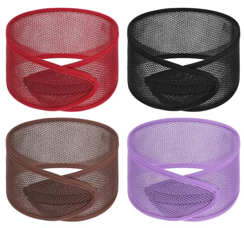 4 Stück Kosmetik Haarband Damen, Mesh Spa Stirnband, Verstellbare haarband kosmetik mit Klettverschluss für Duschen, Make Up und Sport Yoga (Lila, Schwarz, Kaffee, Weinrot)
