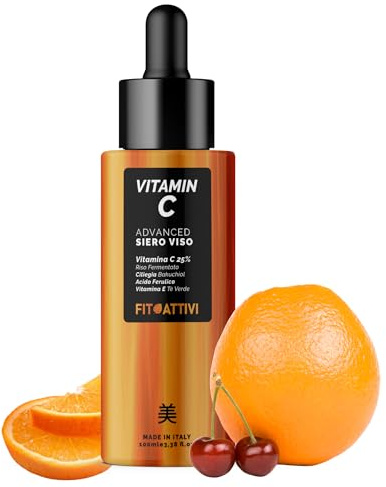 FITOATTIVI Siero Viso Vitamina C 100ml – Skincare Coreana con Acido Ialuronico, Bakuchiol, Tè Verde, Antimacchie, Illuminante, Antiage Naturale, Pelle Radiosa Made in Italy