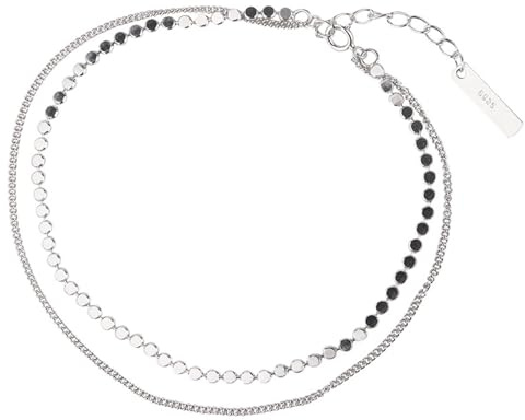 Homxi kvinnor silver strand fotkedja, fotkedja försilvrad kvinnor dubbla lager kedja – 20 cm + 5 cm förlängningskedja