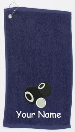 Personalised Lawn Bowls Towel – Embroidery and Clip 100% Ringspun Cotton Lawn Bowls Accessories - Lawn Bowls Gift - Christmas Lawn Bowls Gift, Green (Navy)