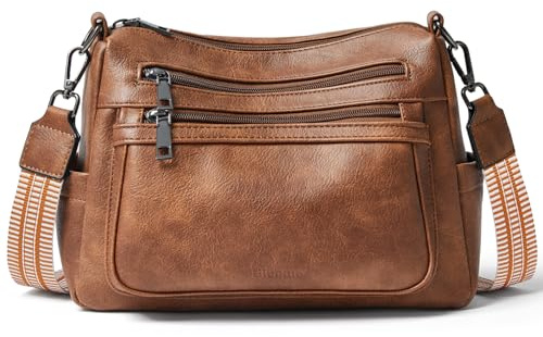 Bluome Umhängetasche für Damen, mittelgroße Handtaschen, lässige Handtasche und leichte Schultertasche aus PU-Leder mit verstellbarem Schultergurt