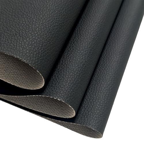 Kunstleder Stoff Meterware, Wasserdicht Kunstleder Schwarz 50 x 140 cm | Hochwertiges Gekörnt Lederimitat Stoff Schwarzer Lederstoff Premium Lederimitat Möbelstoff für nähen Stühle Sofas Autositze