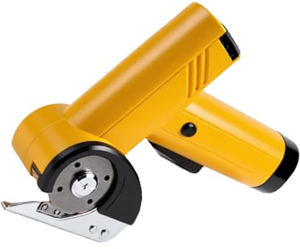 Jectse Coupe-Tissu électrique, Coupe-couteau Rond Rechargeable à 4 Vitesses 4,2 V avec Lumière LED et Affichage de la Batterie, pour la de Tissu en Cuir, de Carton en Plastique, (YELLOW)